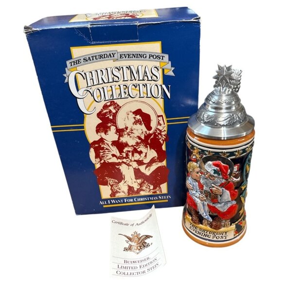 1994 Saturday Evening Post Christmas Collector Lidded Stein 10.75" S.P. GERZ NIB - Picture 1 of 9